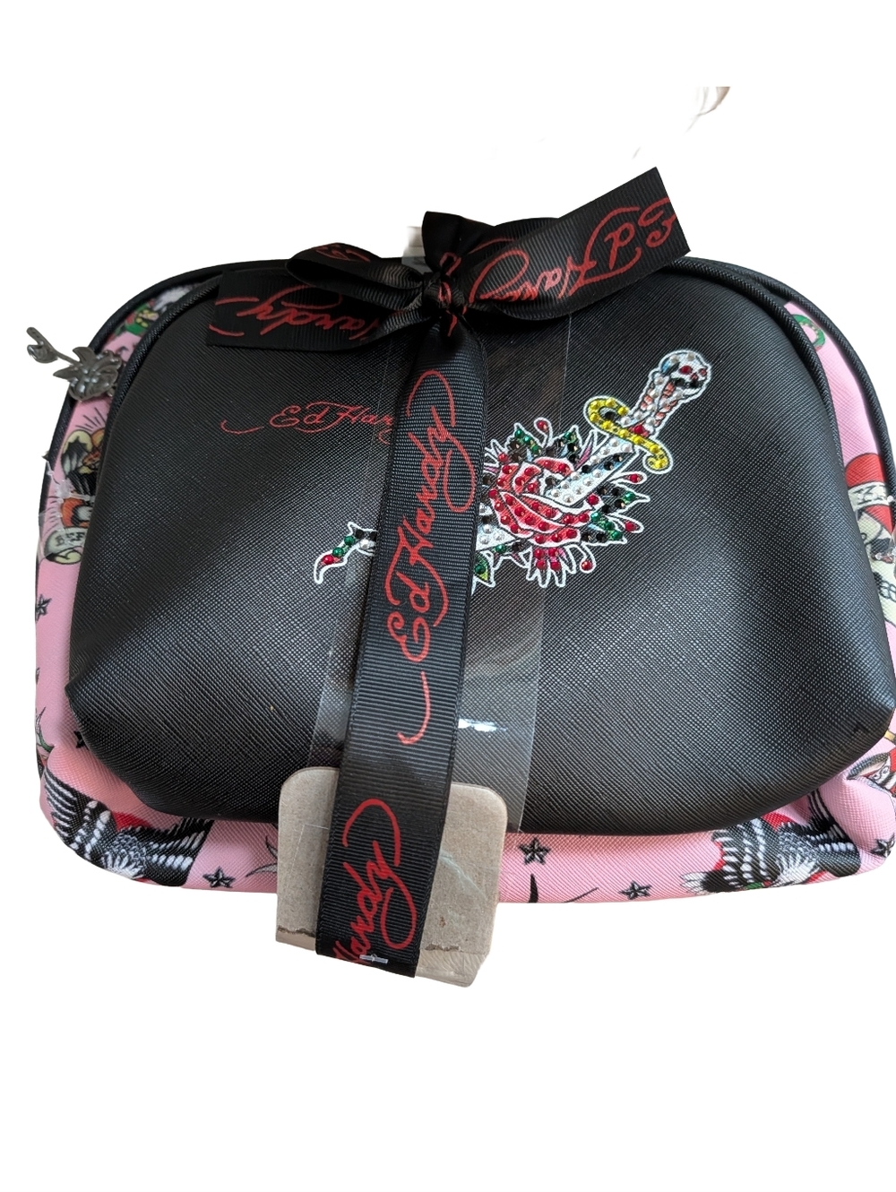 NWT Ed Hardy Black and Pink Cosmetic Bag Set